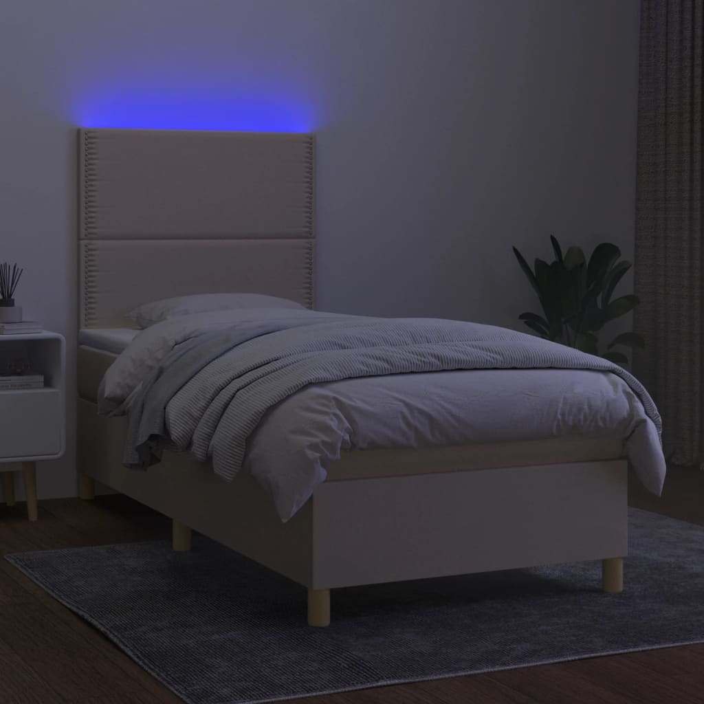 Κρεβάτι Boxspring με Στρώμα & LED Κρεμ 80x200 εκ. Υφασμάτινο