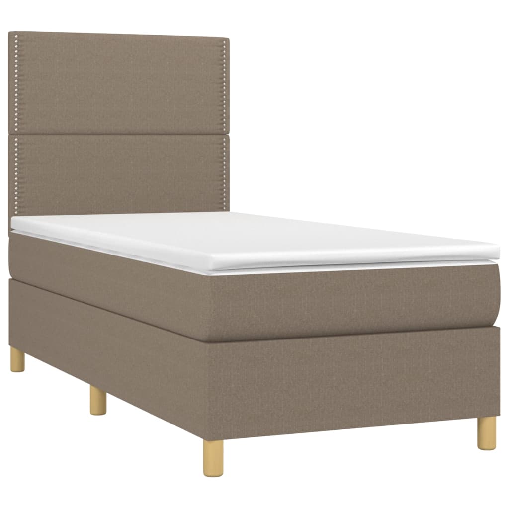 Κρεβάτι Boxspring με Στρώμα & LED Taupe 90x190 εκ. Υφασμάτινο