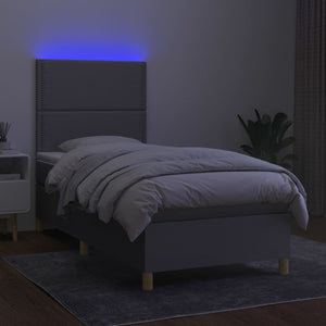 Κρεβάτι Boxspring με Στρώμα & LED Αν.Γκρι 90x200 εκ. Υφασμάτινο