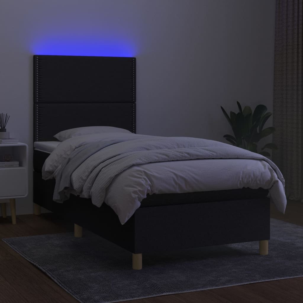 Κρεβάτι Boxspring με Στρώμα & LED Μαύρο 90x200 εκ. Υφασμάτινο