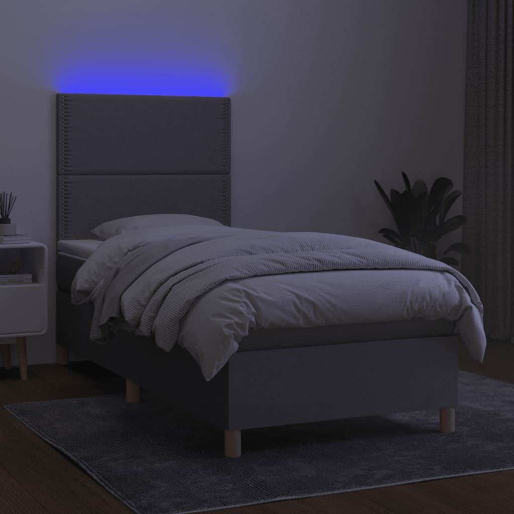 Κρεβάτι Boxspring με Στρώμα & LED Αν.Γκρι 100x200εκ. Υφασμάτινο