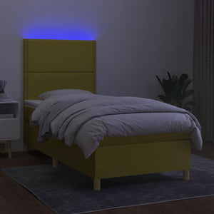 Κρεβάτι Boxspring με Στρώμα & LED Πράσινο 100x200 εκ Υφασμάτινο