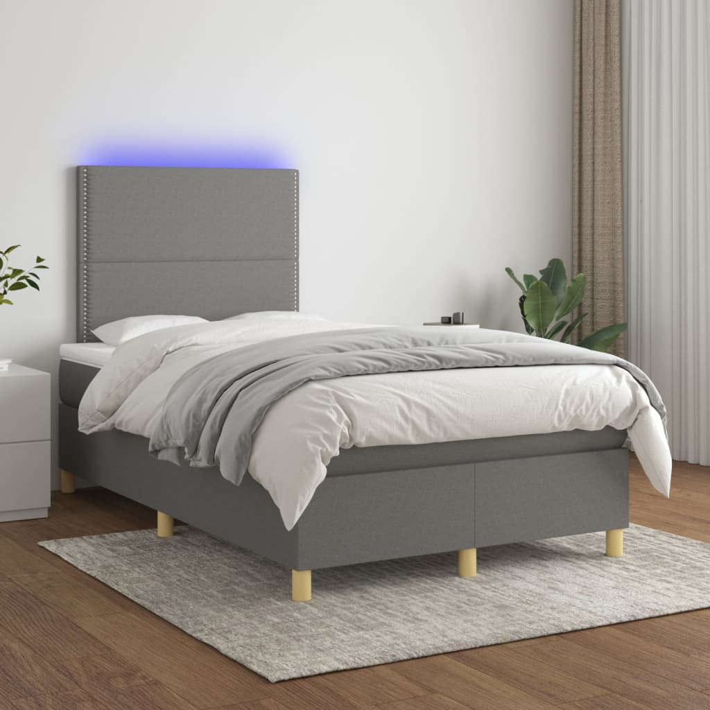Κρεβάτι Boxspring με Στρώμα & LED Σκ.Γκρι 120x200 εκ Υφασμάτινο
