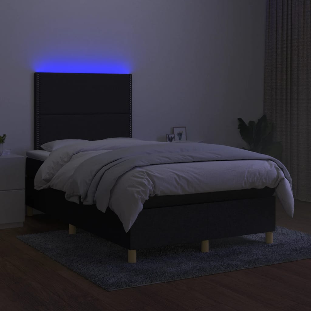 Κρεβάτι Boxspring με Στρώμα & LED Μαύρο 120x200 εκ. Υφασμάτινο