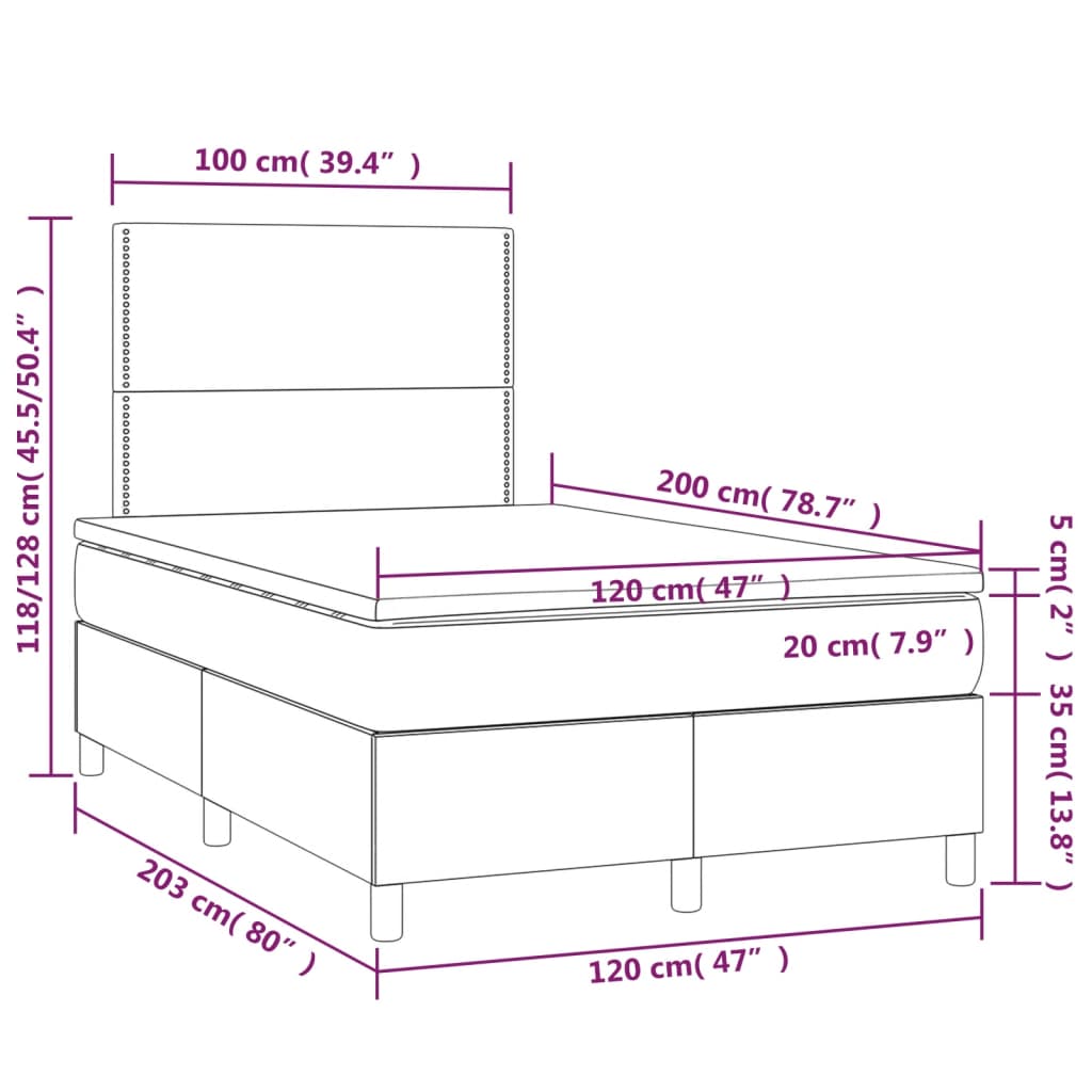 Κρεβάτι Boxspring με Στρώμα & LED Μαύρο 120x200 εκ. Υφασμάτινο