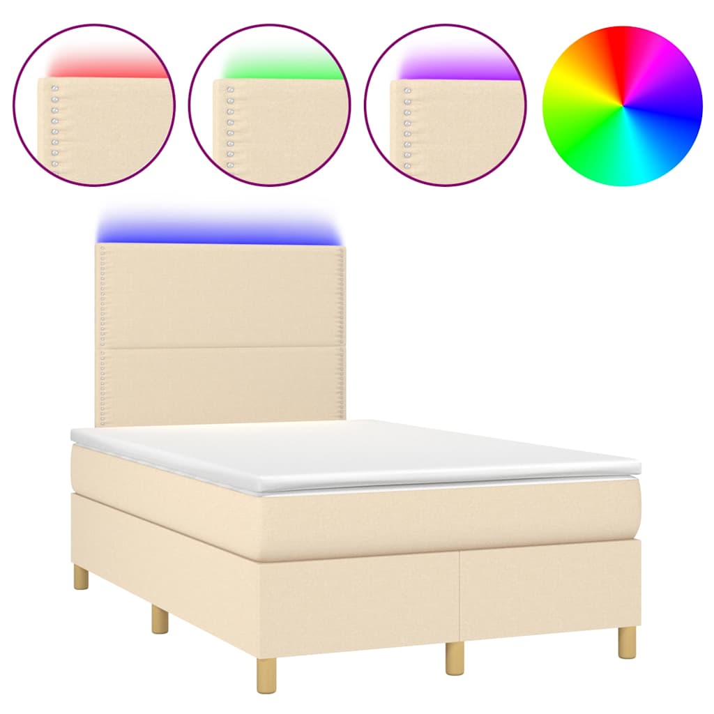 Κρεβάτι Boxspring με Στρώμα & LED Κρεμ 120x200 εκ. Υφασμάτινο - Pakobazaar
