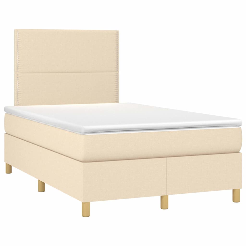 Κρεβάτι Boxspring με Στρώμα & LED Κρεμ 120x200 εκ. Υφασμάτινο - Pakobazaar