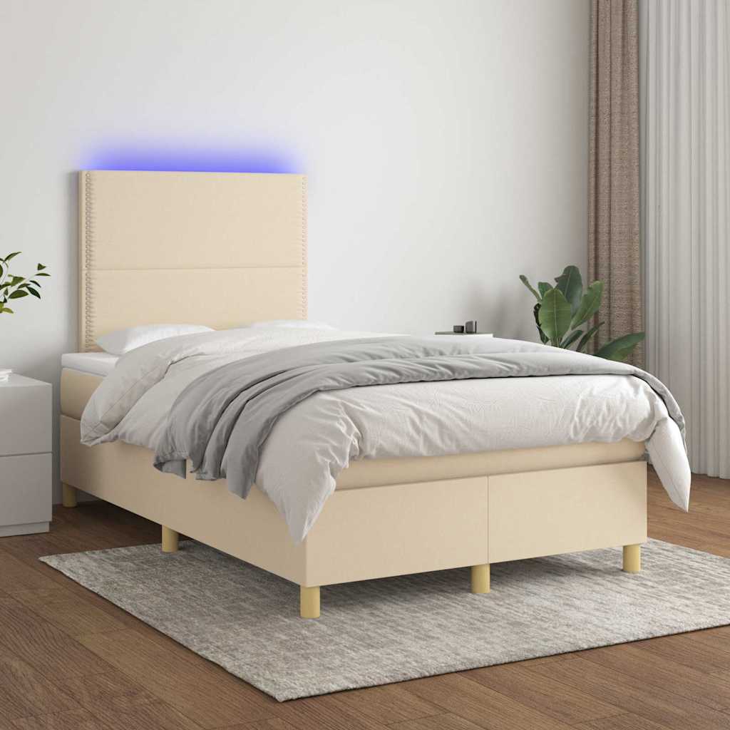 Κρεβάτι Boxspring με Στρώμα & LED Κρεμ 120x200 εκ. Υφασμάτινο - Pakobazaar