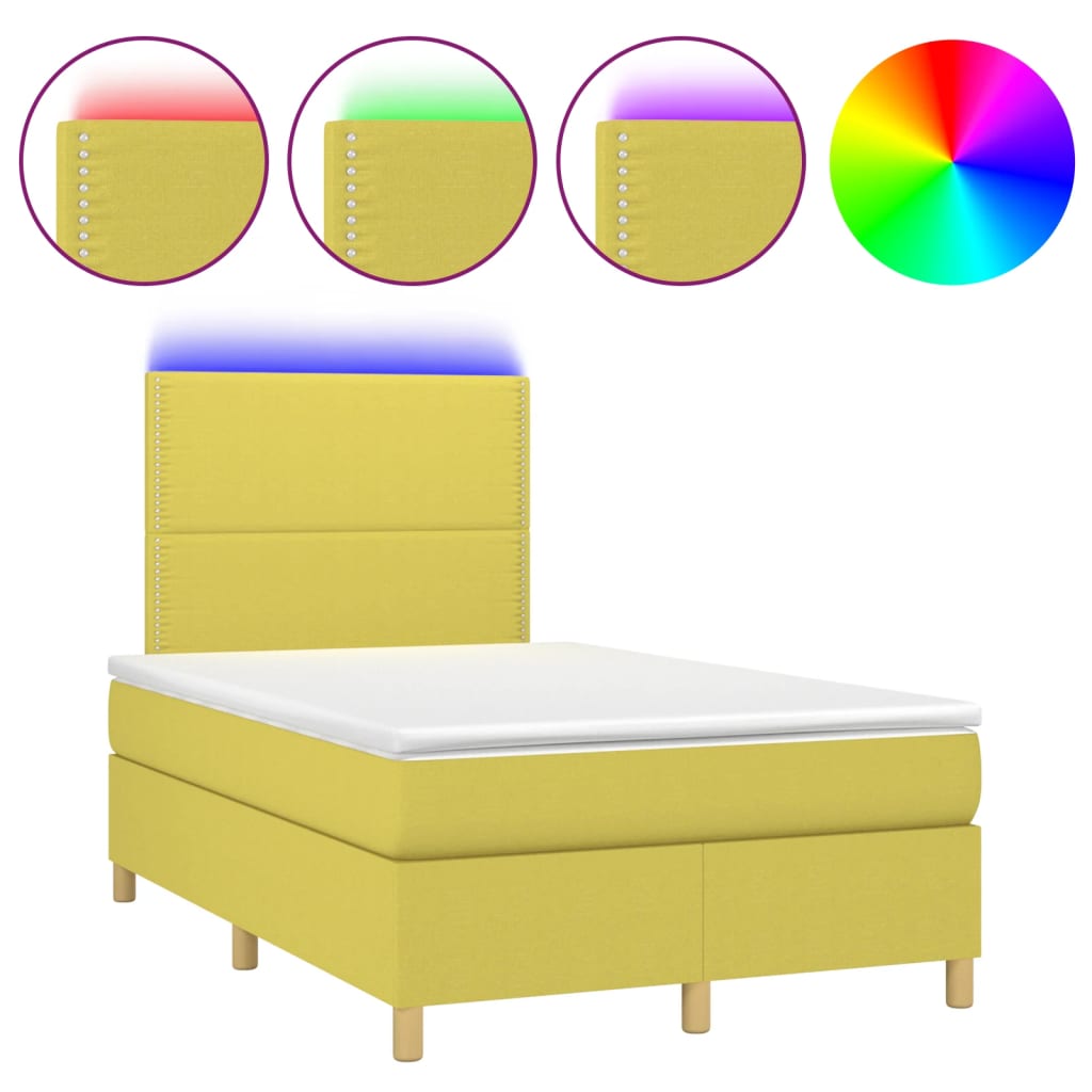 Κρεβάτι Boxspring με Στρώμα & LED Πράσινο 120x200 εκ Υφασμάτινο
