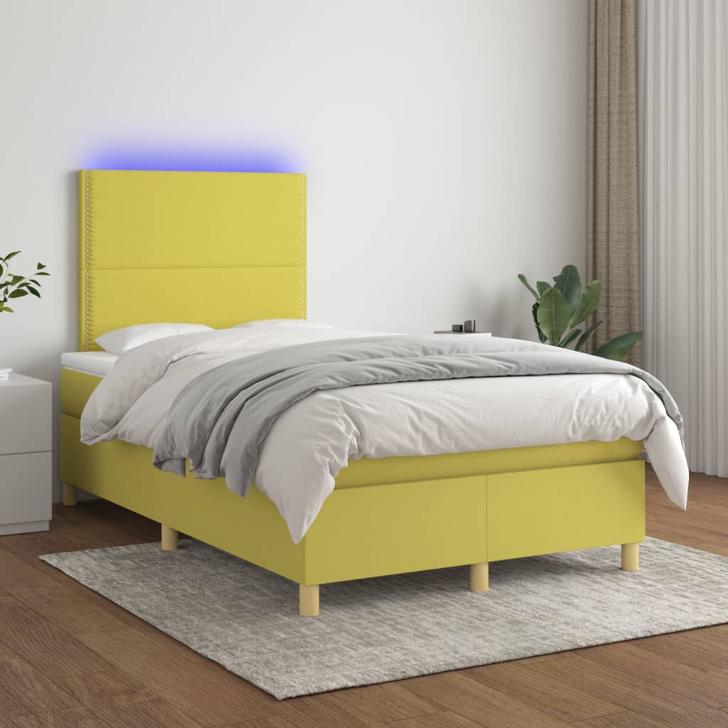 Κρεβάτι Boxspring με Στρώμα & LED Πράσινο 120x200 εκ Υφασμάτινο
