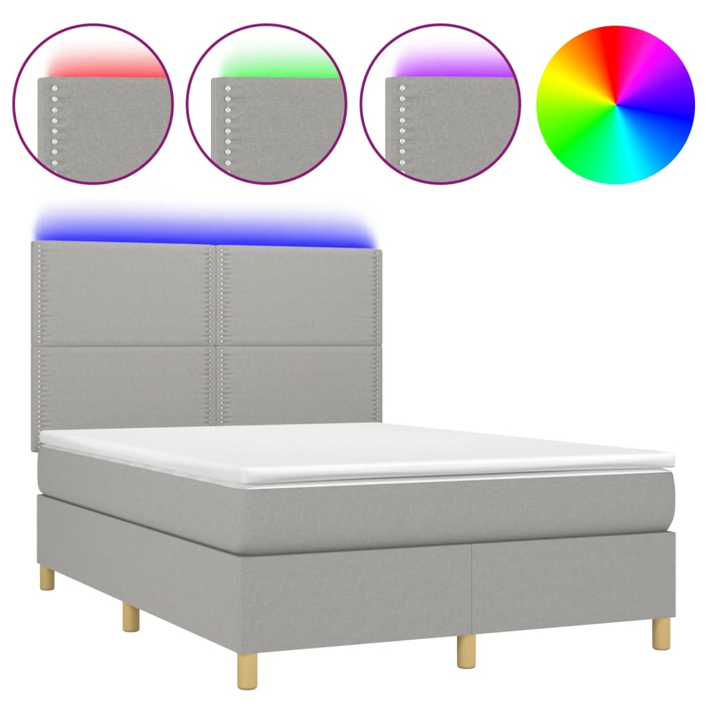 Κρεβάτι Boxspring με Στρώμα & LED Αν.Γκρι 140x190εκ. Υφασμάτινο