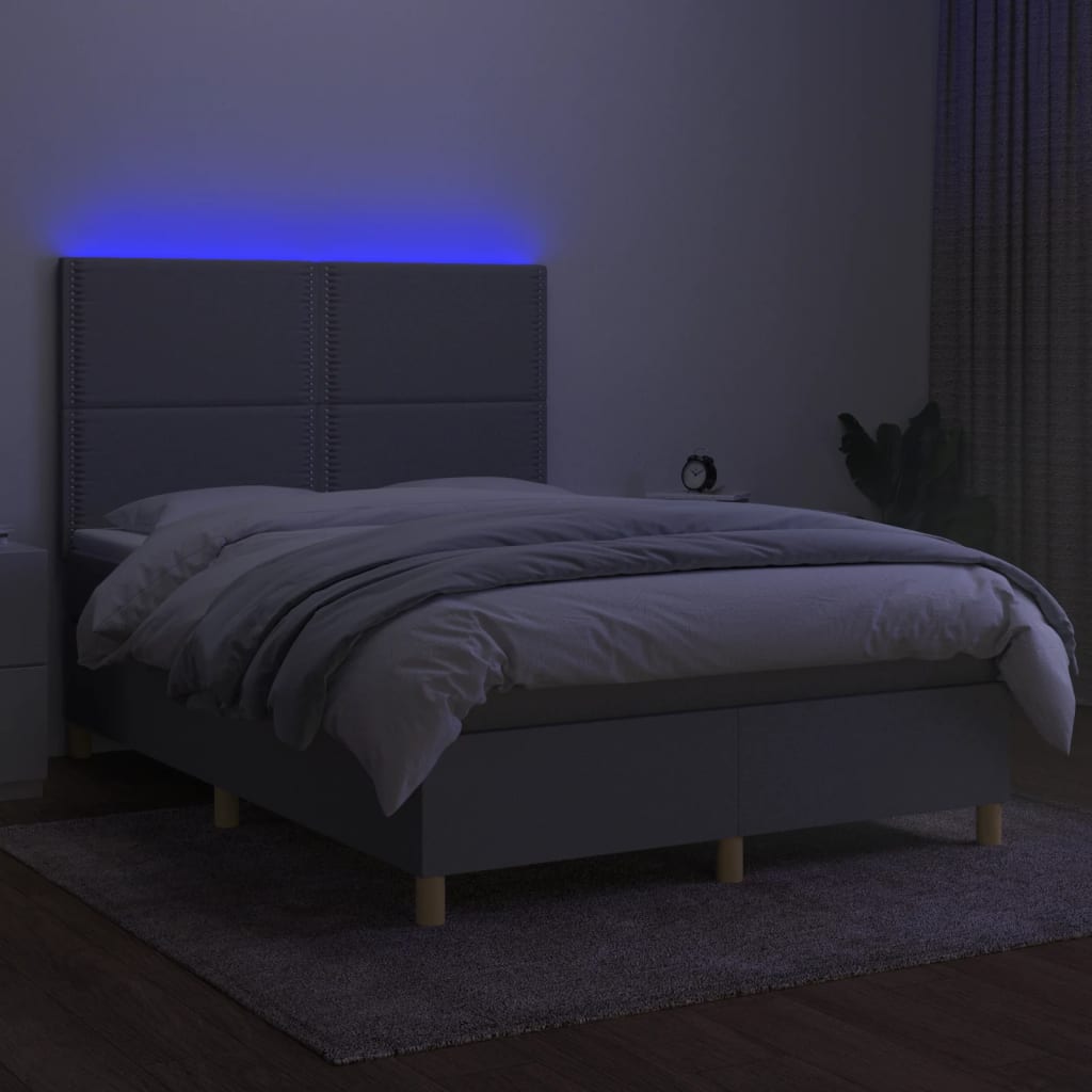 Κρεβάτι Boxspring με Στρώμα & LED Αν.Γκρι 140x190εκ. Υφασμάτινο