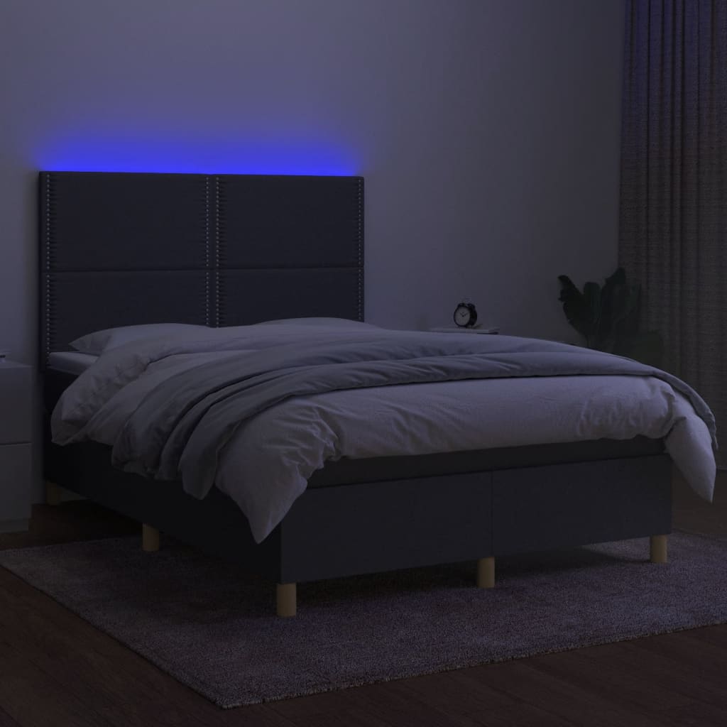 Κρεβάτι Boxspring με Στρώμα & LED Σκ.Γκρι 140x190εκ. Υφασμάτινο