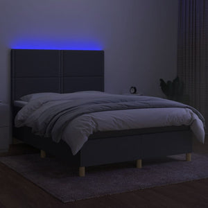 Κρεβάτι Boxspring με Στρώμα & LED Σκ.Γκρι 140x190εκ. Υφασμάτινο