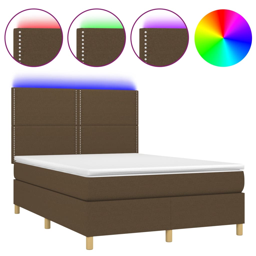 Κρεβάτι Boxspring με Στρώμα & LED Σκ.Καφέ 140x190εκ. Υφασμάτινο - Pakobazaar