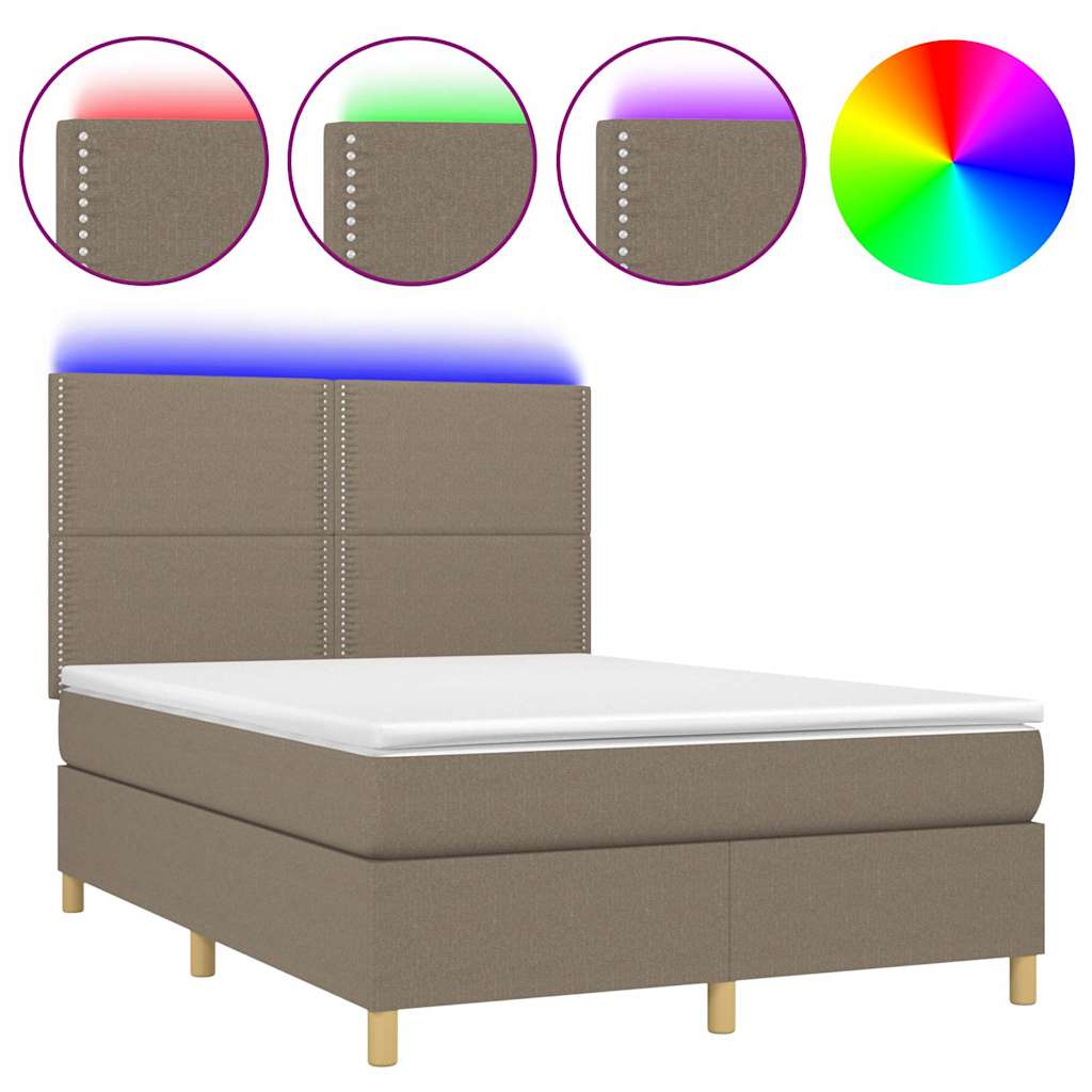 Κρεβάτι Boxspring με Στρώμα & LED Taupe 140x190 εκ. Υφασμάτινο - Pakobazaar