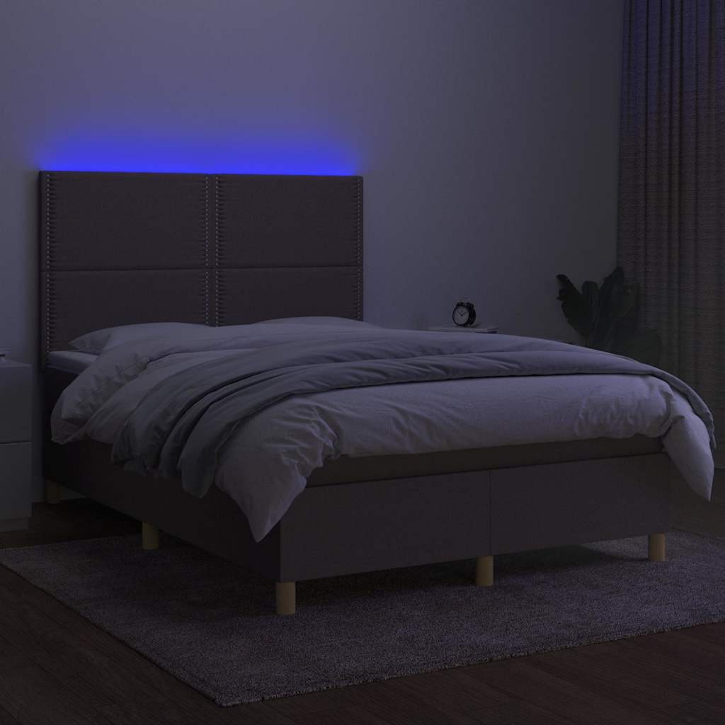 Κρεβάτι Boxspring με Στρώμα & LED Taupe 140x190 εκ. Υφασμάτινο - Pakobazaar
