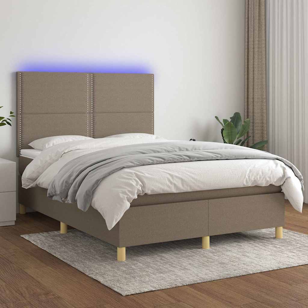 Κρεβάτι Boxspring με Στρώμα & LED Taupe 140x190 εκ. Υφασμάτινο - Pakobazaar