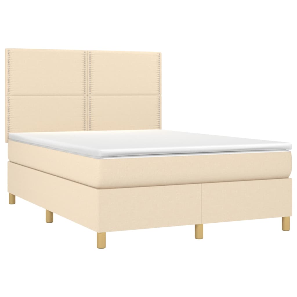 Κρεβάτι Boxspring με Στρώμα & LED Κρεμ 140x190 εκ. Υφασμάτινο - Pakobazaar