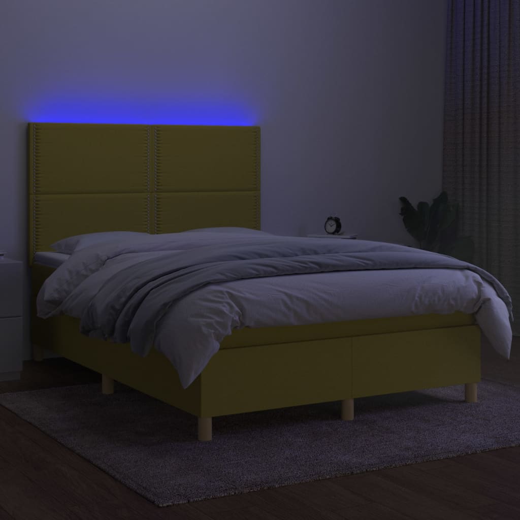 Κρεβάτι Boxspring με Στρώμα & LED Πράσινο 140x190 εκ Υφασμάτινο