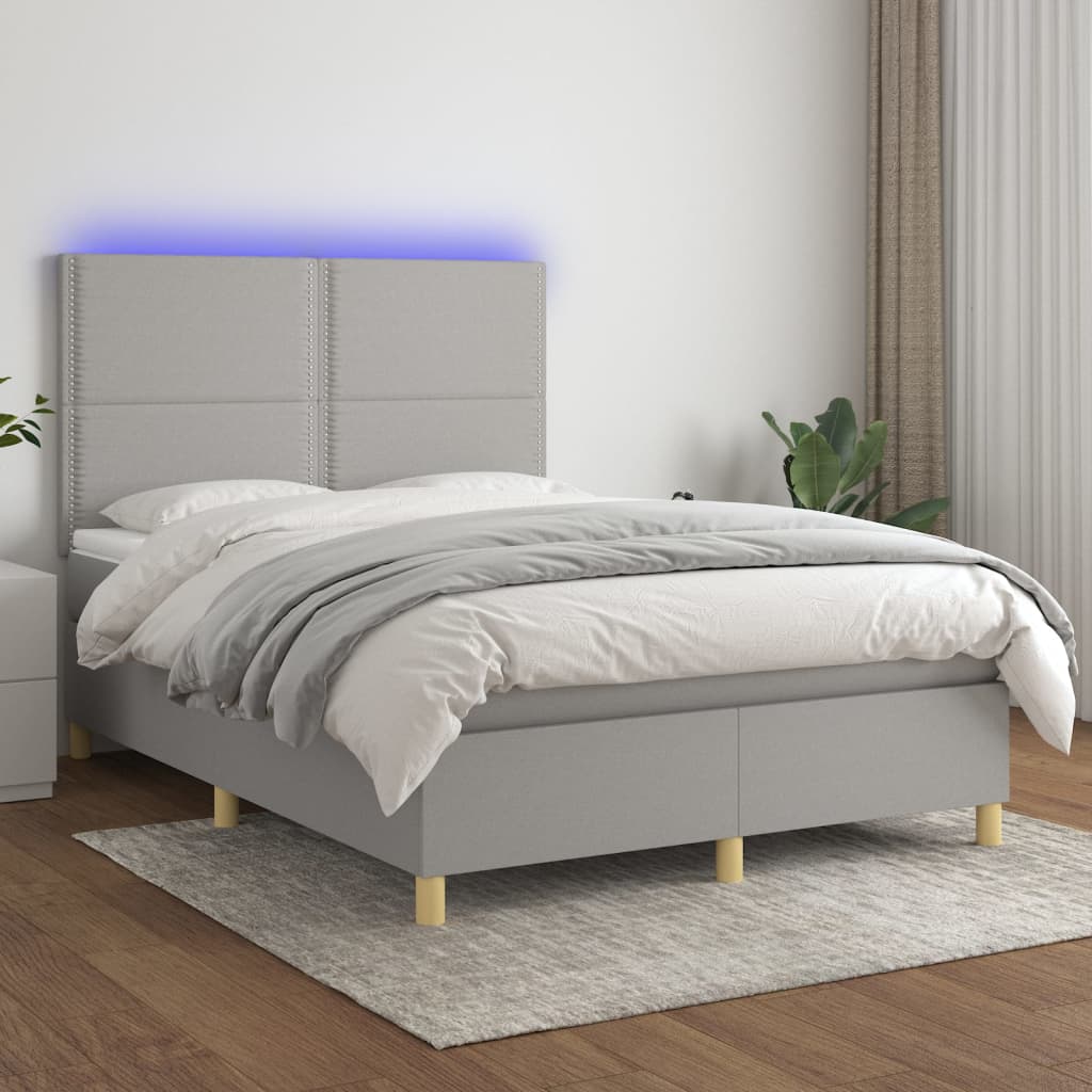 Κρεβάτι Boxspring με Στρώμα & LED Αν.Γκρι 140x200εκ. Υφασμάτινο - Pakobazaar