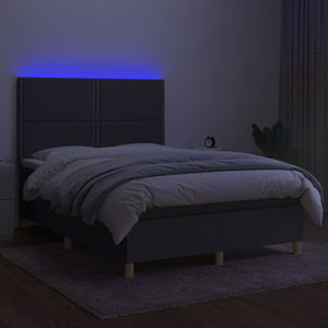 Κρεβάτι Boxspring με Στρώμα & LED Σκ.Γκρι 140x200 εκ Υφασμάτινο