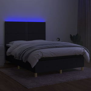 Κρεβάτι Boxspring με Στρώμα & LED Μαύρο 140x200 εκ. Υφασμάτινο