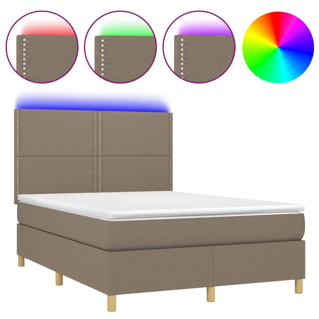 Κρεβάτι Boxspring με Στρώμα & LED Taupe 140x200 εκ. Υφασμάτινο