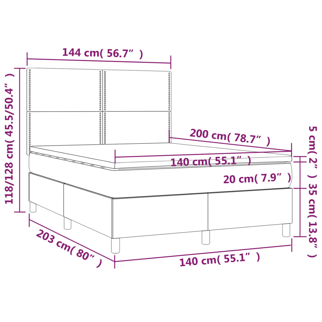 Κρεβάτι Boxspring με Στρώμα & LED Taupe 140x200 εκ. Υφασμάτινο