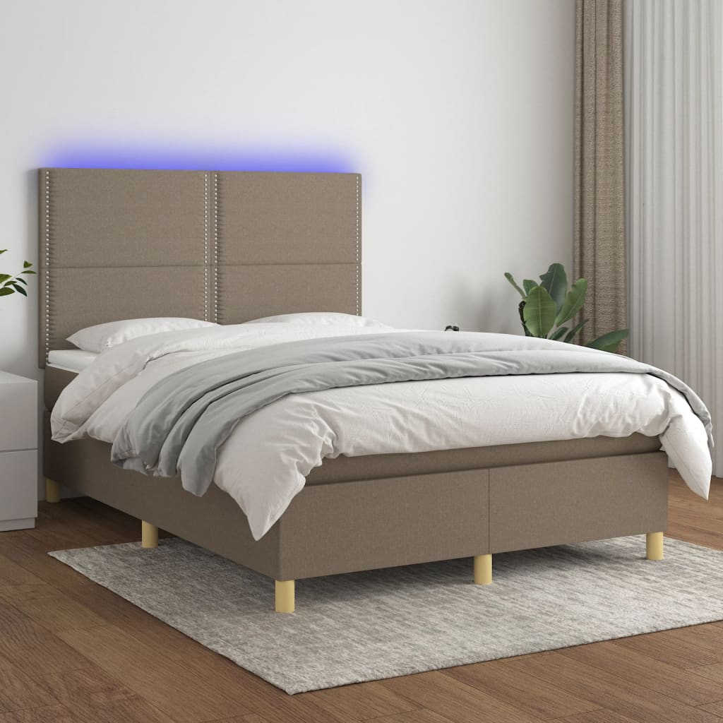 Κρεβάτι Boxspring με Στρώμα & LED Taupe 140x200 εκ. Υφασμάτινο
