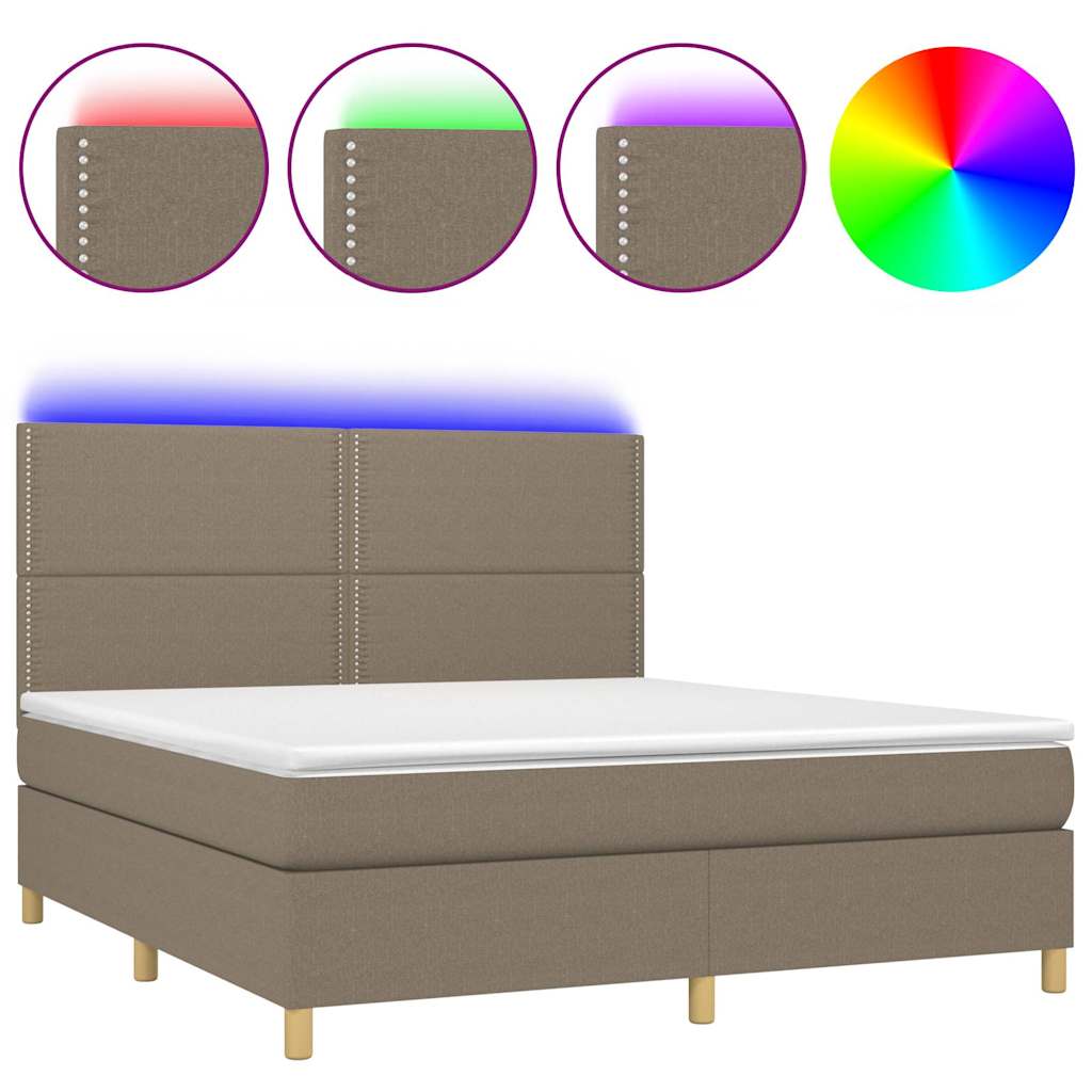 Κρεβάτι Boxspring με Στρώμα & LED Taupe 160x200 εκ. Υφασμάτινο