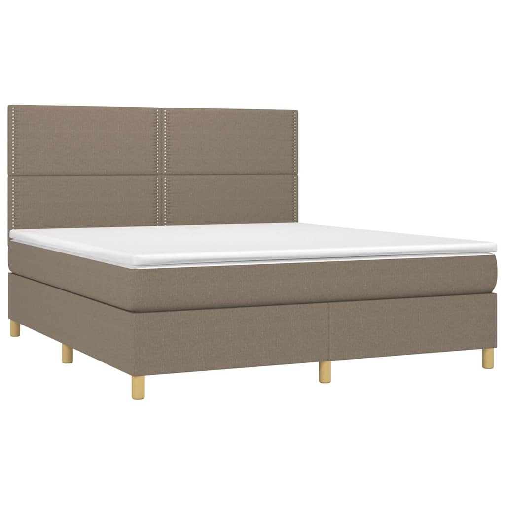 Κρεβάτι Boxspring με Στρώμα & LED Taupe 160x200 εκ. Υφασμάτινο