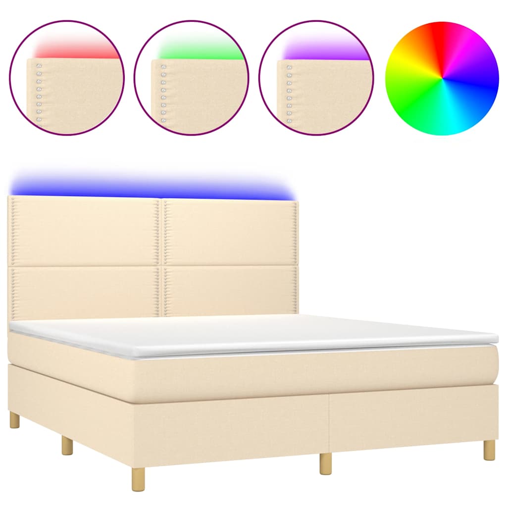 Κρεβάτι Boxspring με Στρώμα & LED Κρεμ 160x200 εκ. Υφασμάτινο
