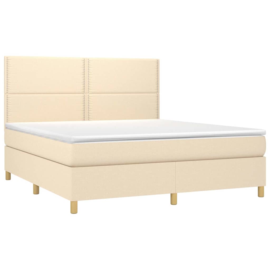 Κρεβάτι Boxspring με Στρώμα & LED Κρεμ 160x200 εκ. Υφασμάτινο