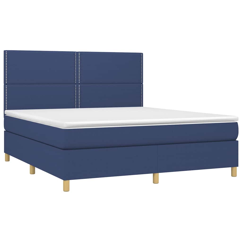 Κρεβάτι Boxspring με Στρώμα & LED Μπλε 160x200 εκ. Υφασμάτινο