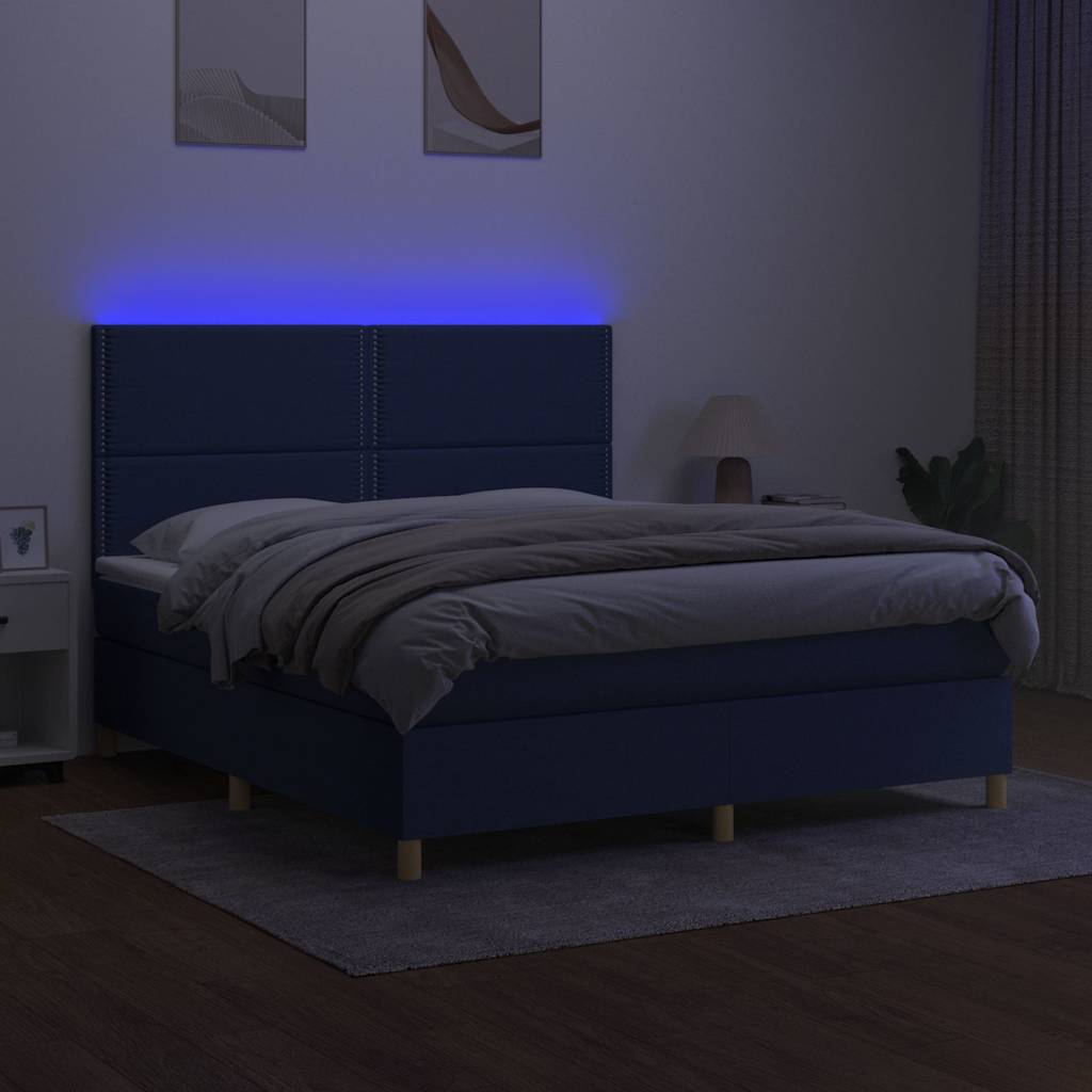 Κρεβάτι Boxspring με Στρώμα & LED Μπλε 160x200 εκ. Υφασμάτινο