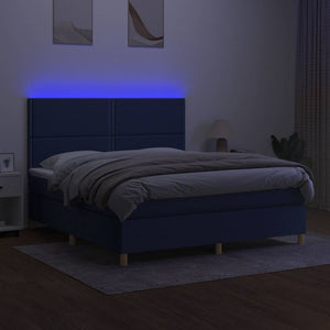 Κρεβάτι Boxspring με Στρώμα & LED Μπλε 160x200 εκ. Υφασμάτινο