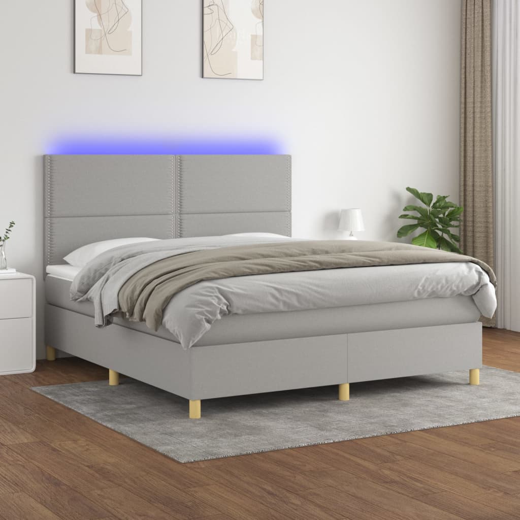 Κρεβάτι Boxspring με Στρώμα & LED Αν.Γκρι 180x200εκ. Υφασμάτινο