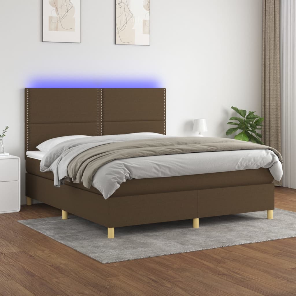 Κρεβάτι Boxspring με Στρώμα & LED Σκ.Καφέ 180x200εκ. Υφασμάτινο