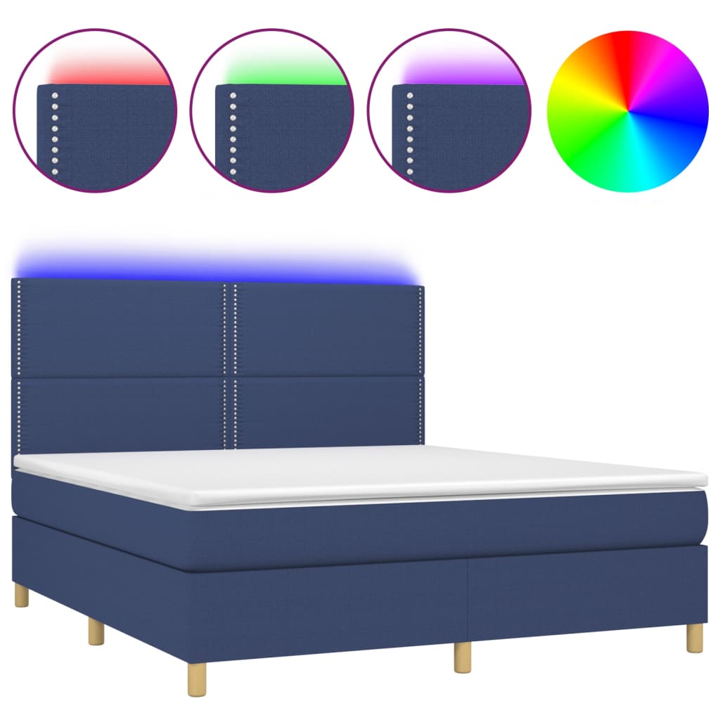 Κρεβάτι Boxspring με Στρώμα & LED Μπλε 180x200 εκ. Υφασμάτινο