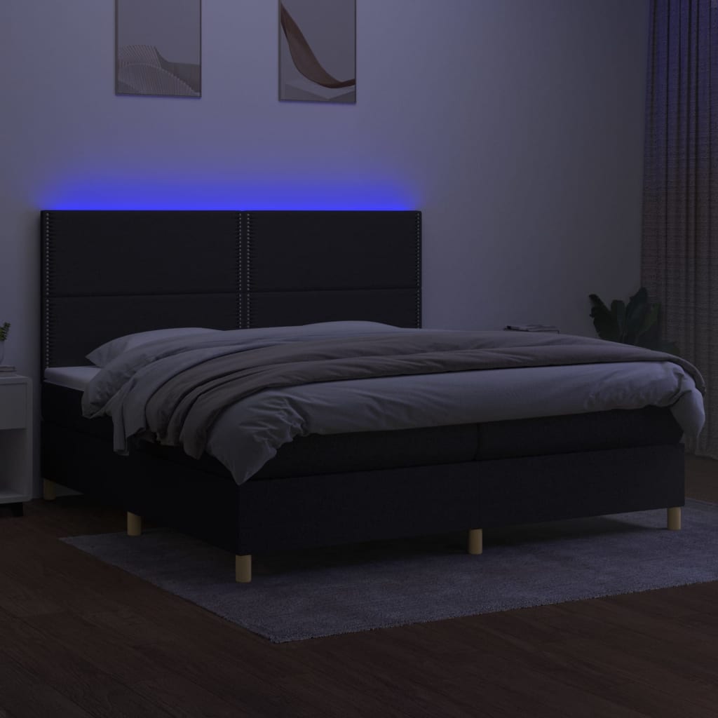 Κρεβάτι Boxspring με Στρώμα & LED Μαύρο 200x200 εκ. Υφασμάτινο