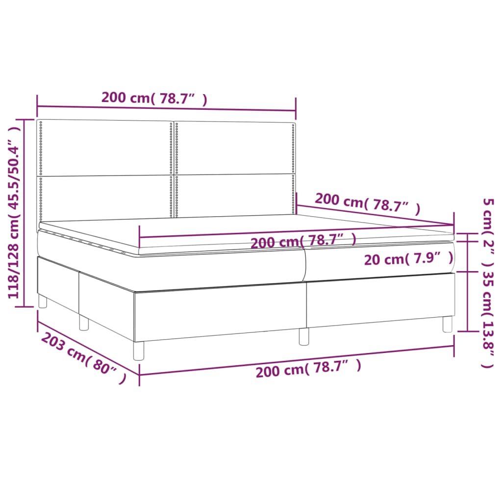 Κρεβάτι Boxspring με Στρώμα & LED Μαύρο 200x200 εκ. Υφασμάτινο