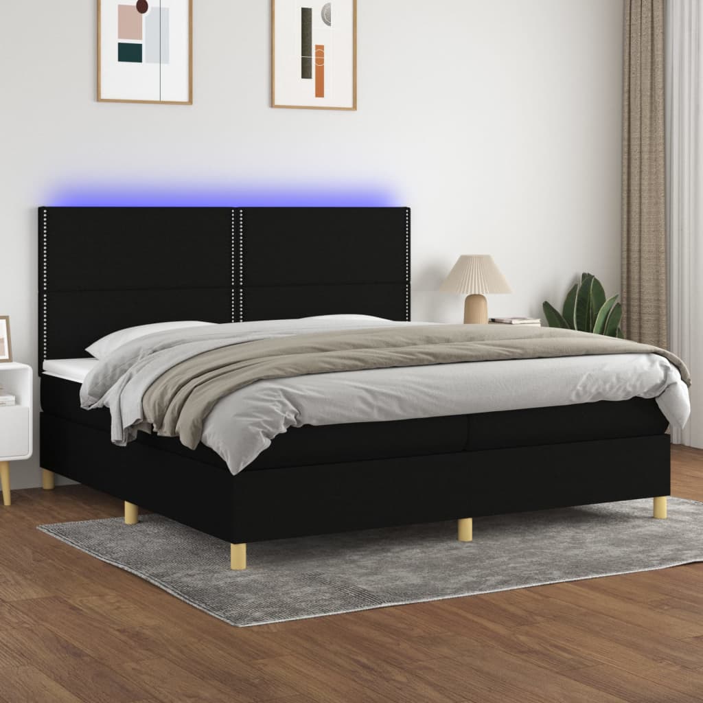 Κρεβάτι Boxspring με Στρώμα & LED Μαύρο 200x200 εκ. Υφασμάτινο