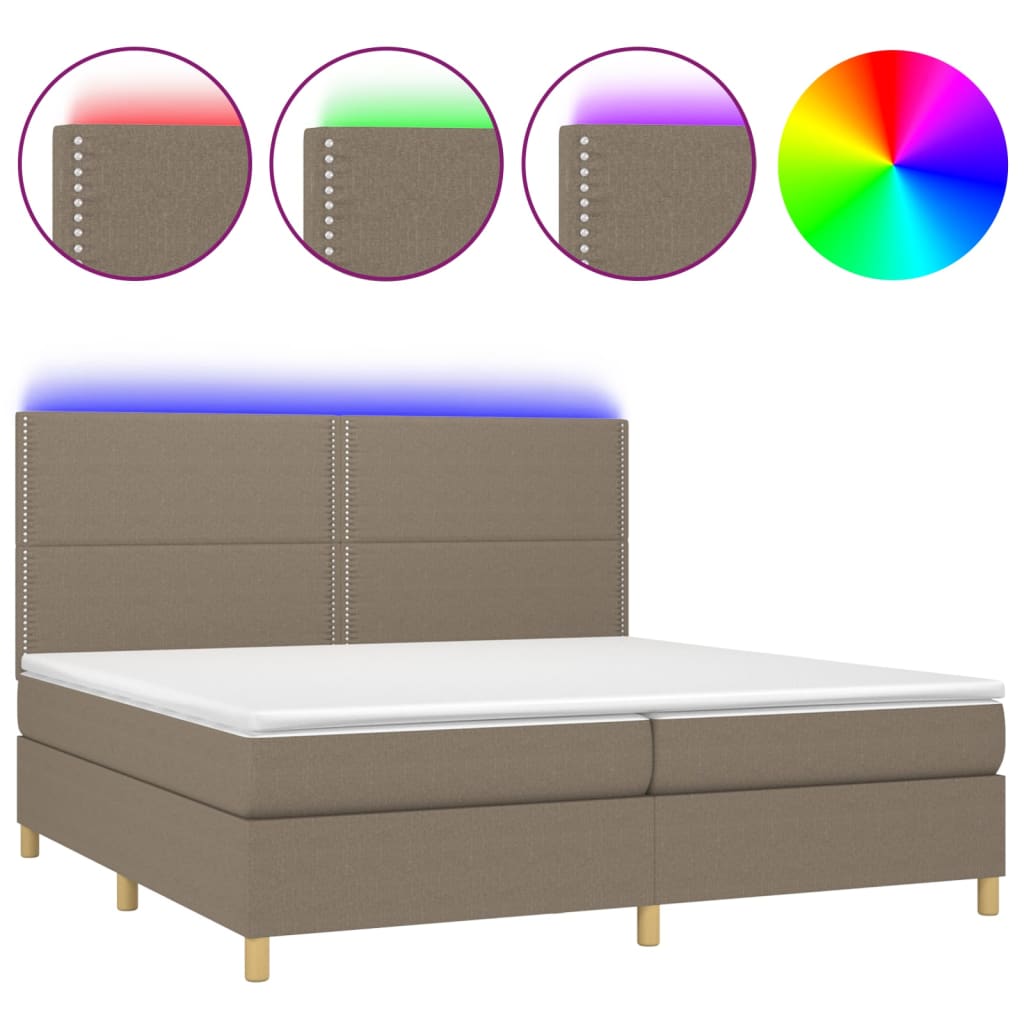 Κρεβάτι Boxspring με Στρώμα & LED Taupe 200x200 εκ. Υφασμάτινο