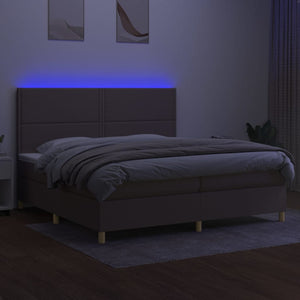 Κρεβάτι Boxspring με Στρώμα & LED Taupe 200x200 εκ. Υφασμάτινο
