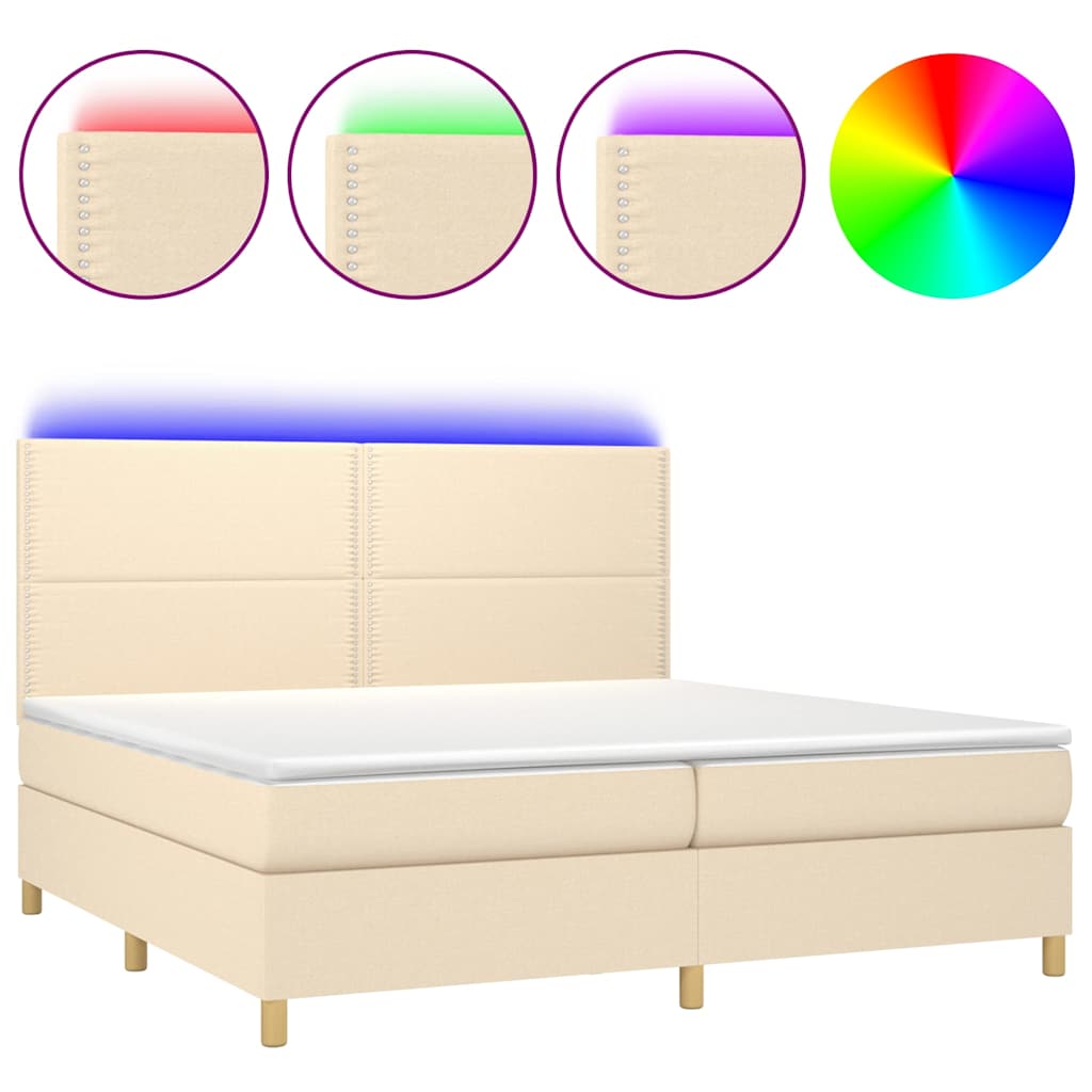 Κρεβάτι Boxspring με Στρώμα & LED Κρεμ 200x200 εκ. Υφασμάτινο - Pakobazaar