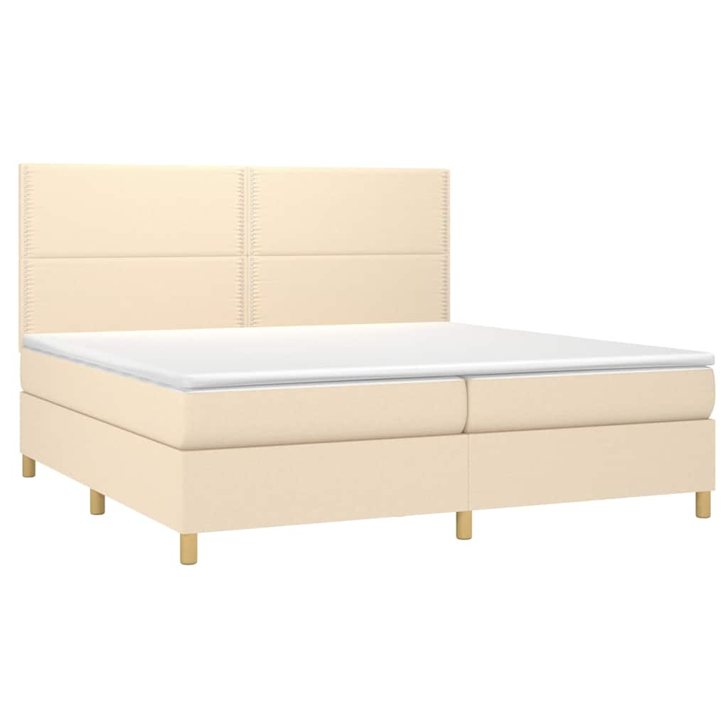 Κρεβάτι Boxspring με Στρώμα & LED Κρεμ 200x200 εκ. Υφασμάτινο - Pakobazaar