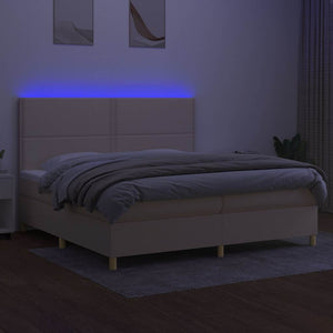 Κρεβάτι Boxspring με Στρώμα & LED Κρεμ 200x200 εκ. Υφασμάτινο - Pakobazaar