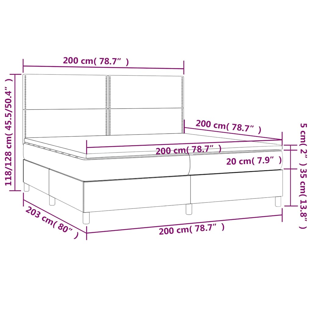 Κρεβάτι Boxspring με Στρώμα & LED Κρεμ 200x200 εκ. Υφασμάτινο - Pakobazaar