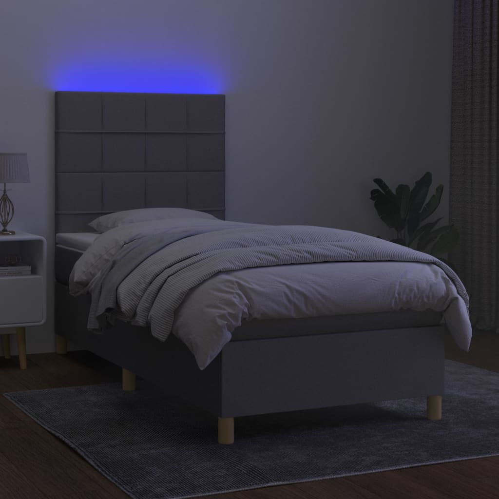 Κρεβάτι Boxspring με Στρώμα & LED Αν.Γκρι 80x200 εκ. Υφασμάτινο